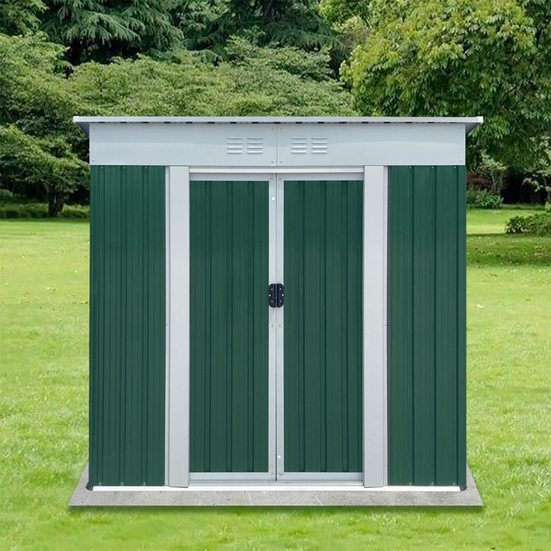 Outdoor Storage Sheds 6Ftx4ft Pent Roof Green, 72.5" H x 74.7" W x 45.7" D, Green
