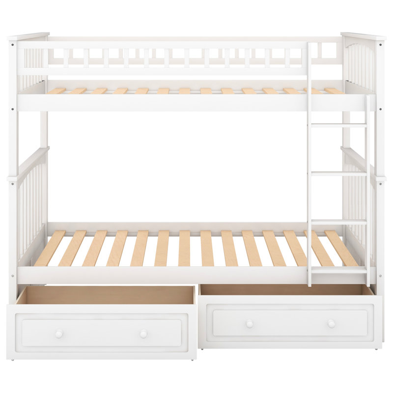 Lit simple superposé au-dessus blanc avec fonction polyvalente et tiroirs - Polyvalent, article de chambre à coucher, Twin