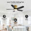 42" Ceiling Fans With LED Light 3 Colours Dimmable, 5 Blades Flush Mount Low Profile Ceiling Fan With Remote Contorl, Quiet Reversible DC Motor, Modern Ceiling Fans For Bedroom, Patio (Gold+Black)