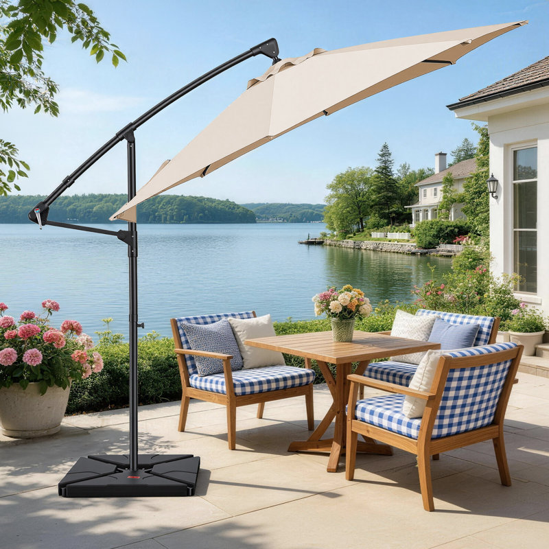 Parasol de patio en porte-à-faux 120 "avec base rotative, Beige