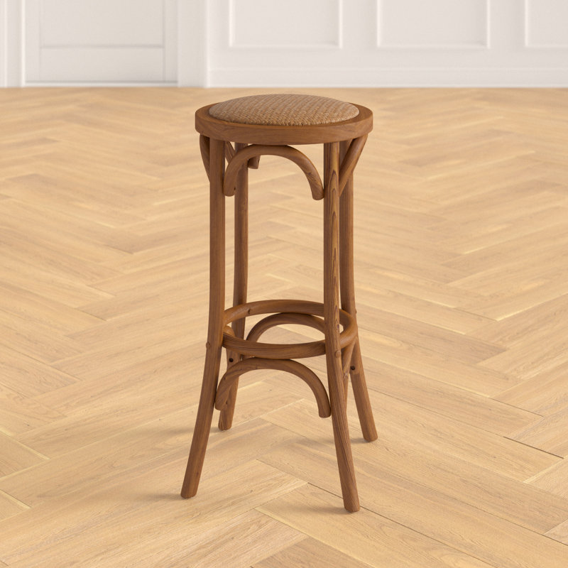 Rae 30" Walnut Brown Elm Wood Rustic Backless Bar Stool
