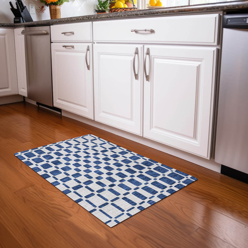 Premium Machine Washable Prisco Navy Rug, Rectangle 1'8" x 2'6"