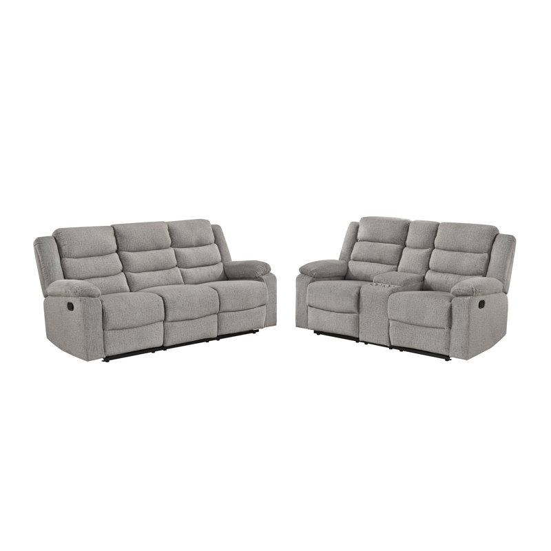 Ensemble 2 pièces: canapé inclinable et causeuse console, brun-gris, Brown-Grey 2-piece Set
