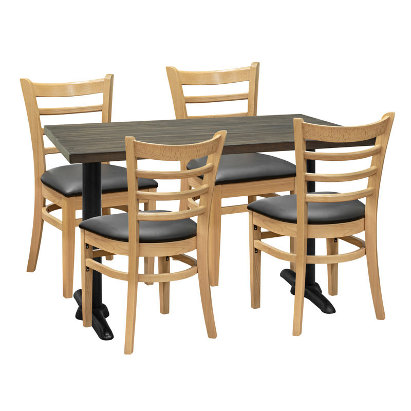 Ensemble de salle à manger pour 4 personnes - plateau gris avec chaise d'appoint à dossier échelle, Marron foncé