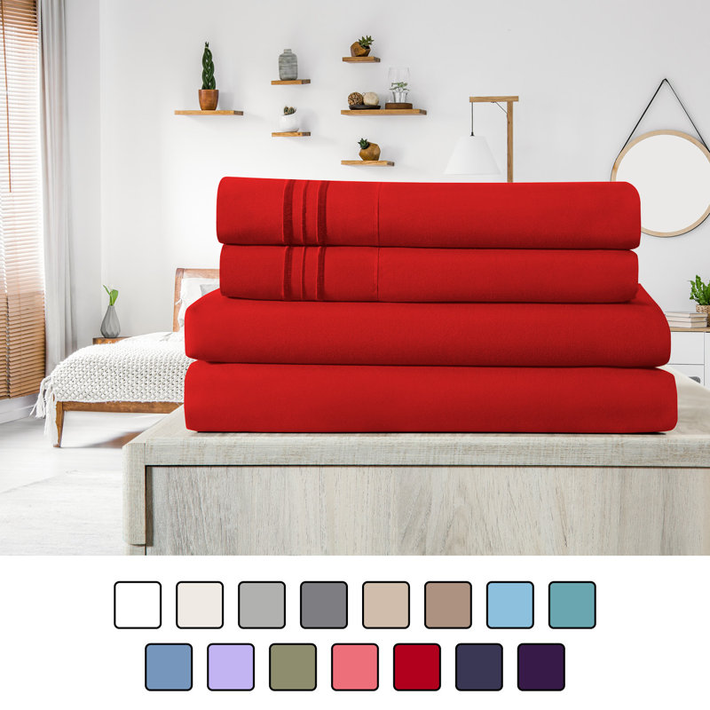 Microfiber Sheet Set, Twin Sheet Set + Fitted Sheet + Pillowcase, Red