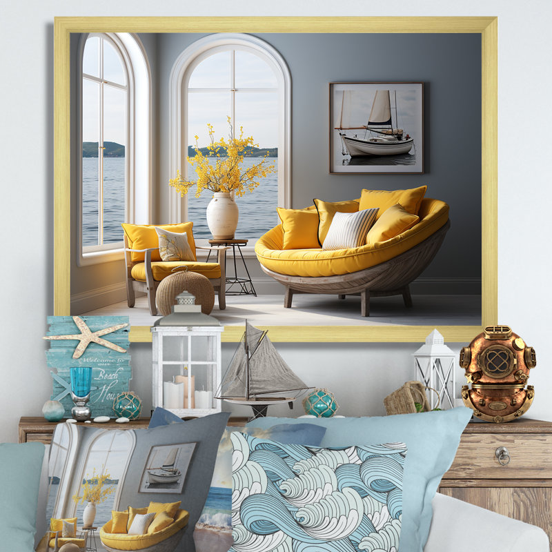 Bord de mer, reproduction d'art sur toile, vue sur l'océan, H 24 po x l 32 po x P 1 po, Cadre doré simple
