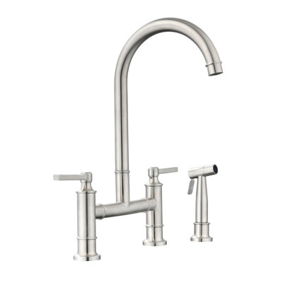 Double Handle Bridge Kitchen Faucet With Side Spray