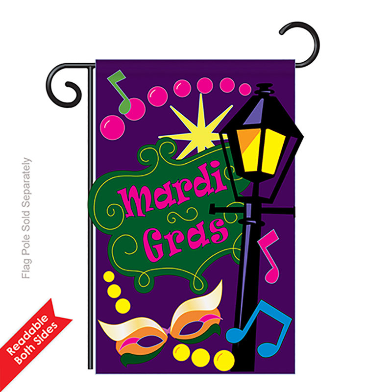 Le temps mardi gras gras applique un polyester décoratif de l 19 po x l 13 po drapeau de jardin