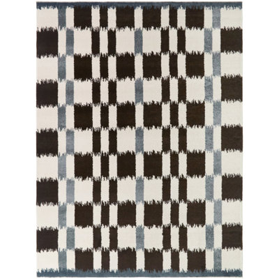 Tapis ikat à carreaux brun / bleu Noack