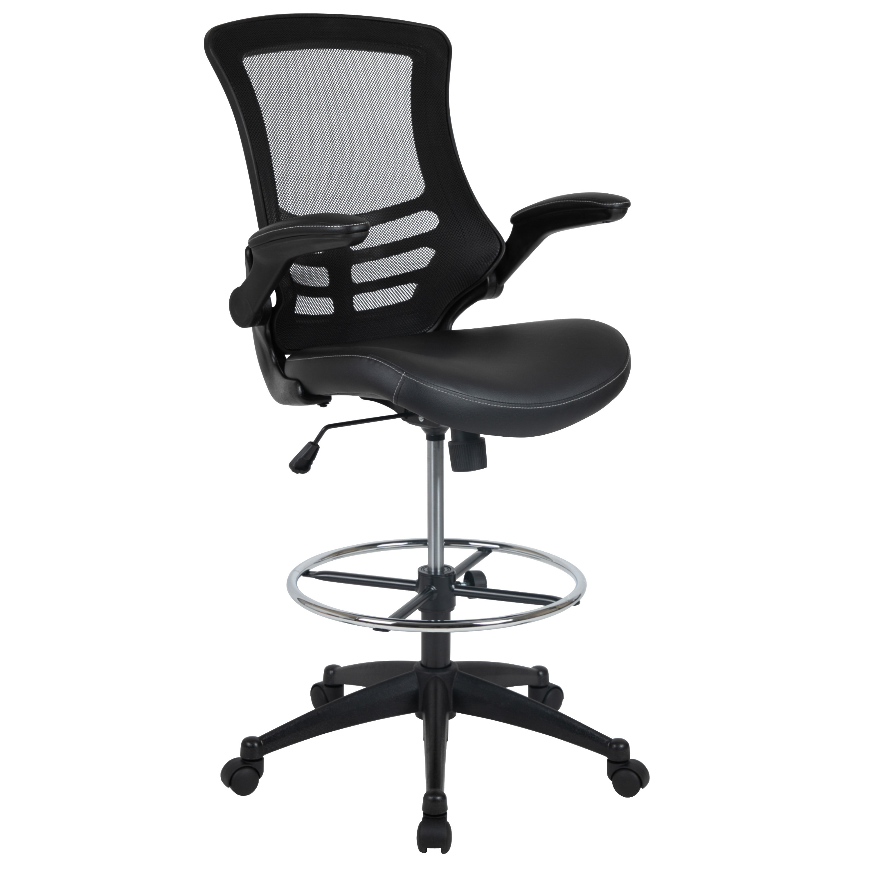 Mesh Drafting Chair Mid Back Office Chair Adjustable Height w/Footrest  Armless