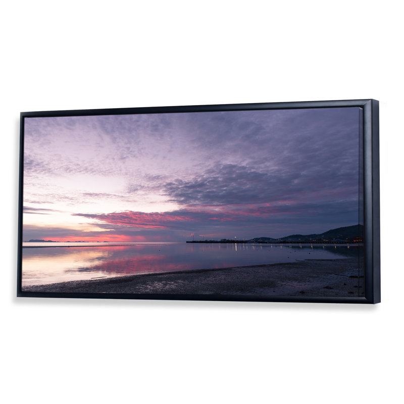 Panoramique, mer mauve tropicale - photographie sur toile, Cadre noir, H 8 po x l 12 po x P 1 po