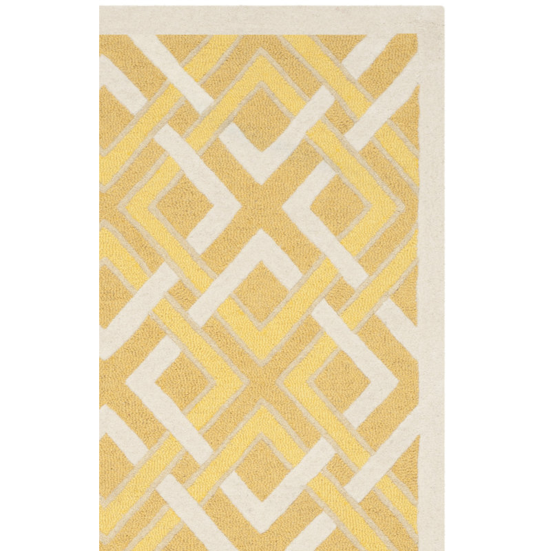 Tapis doré / ivoire en laine touffeté à la main Lattice, Rectangle 3 pi x 5 pi