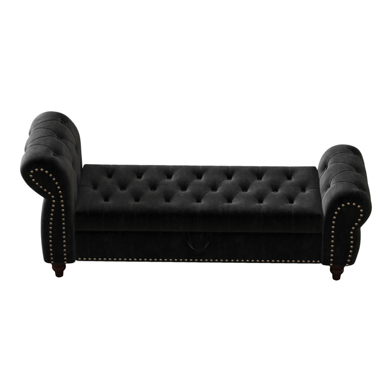 64.5" Bedroom Velvet Bench With Versatile Storage - Black Recliner Pocket Chaise Lounge, Black