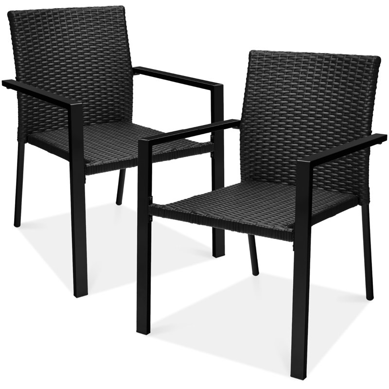 Ebern Designs Wicker Chairs, Stackable Outdoor Dining Furniture W/ Armrests, Black