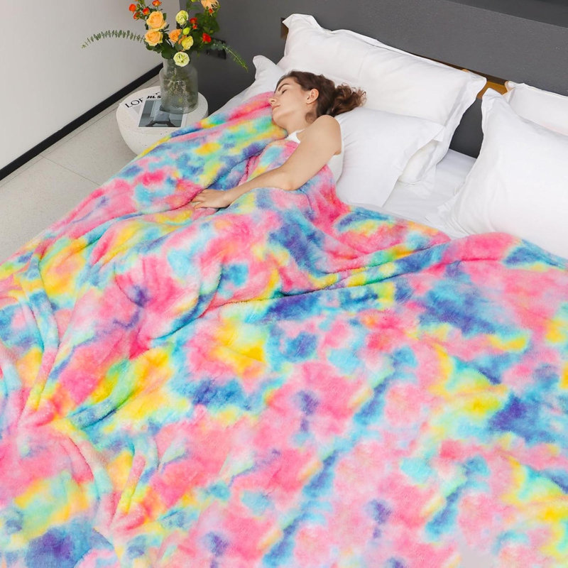 Light Fleece Big Fuzzy Throw For Bed, Pink/Yellow