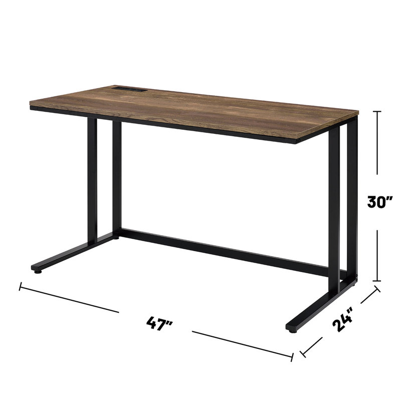 Rectangular Writing Desk With USB Port And Plug, Black