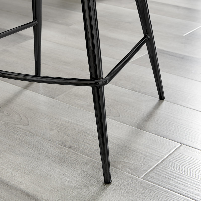Simsbury Velvet Modern Counter Bar Stools with Tapered Metal Legs & Quilted Diamond Stitching, Black, Green