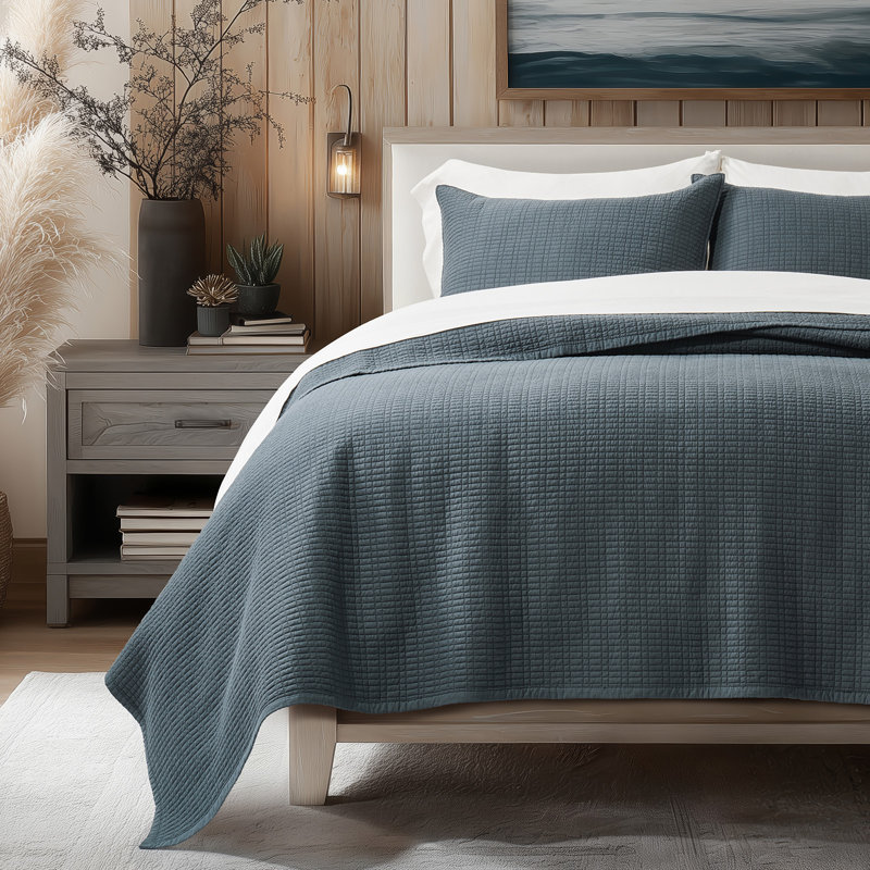 Evergrace 100% Cotton Quilt, Pre-Washed Modern Grid Stitch Lightweight Bedspread Coverlet For All Season, Oversized 3-Piece Quilt Set With 2 Pillow Shams
