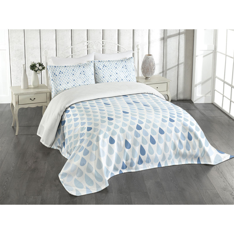 Ambesonne Blue Bedspread Set Raindrops White Navy Pale Blue, King Coverlet / Bedspread + 2 Standard Shams