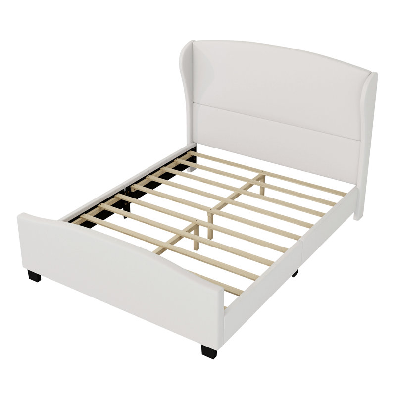 Lit tapissier en lin à tête de lit de 51 po de hauteur sans sommier tapissier, Double, Beige