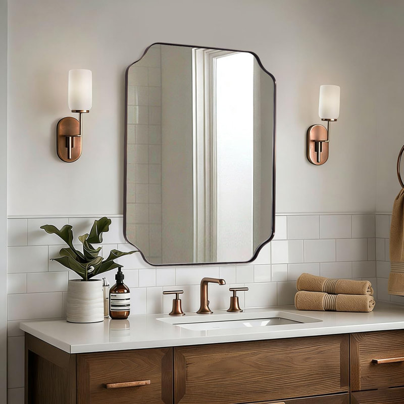 Miroir de salle de bain Modern Cadre en acier inoxydable, 30 po x 22 po, Bronze brossé