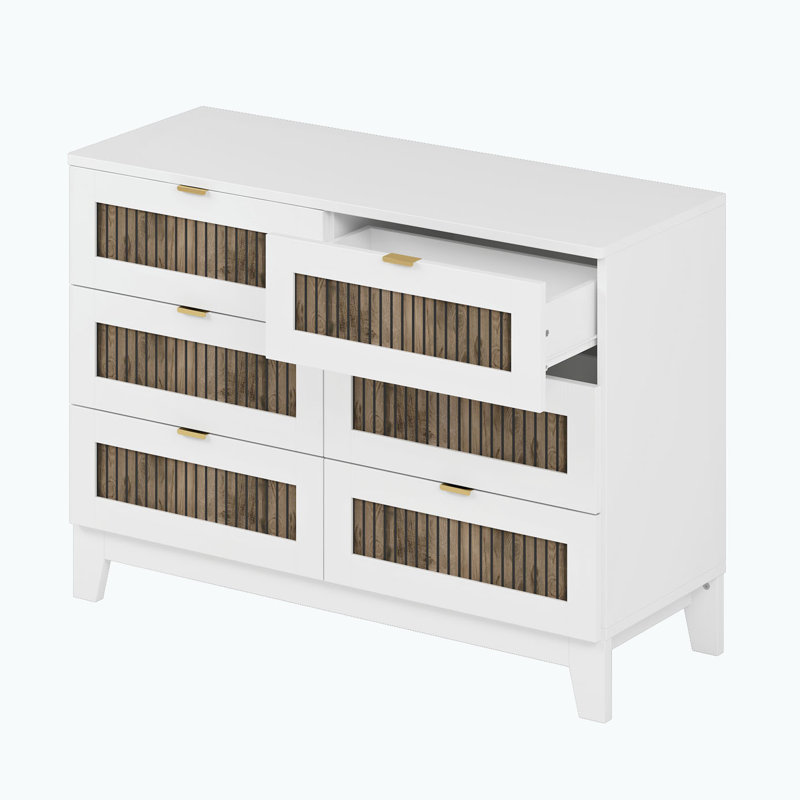 Wooden Dresser with 6 Drawers, White