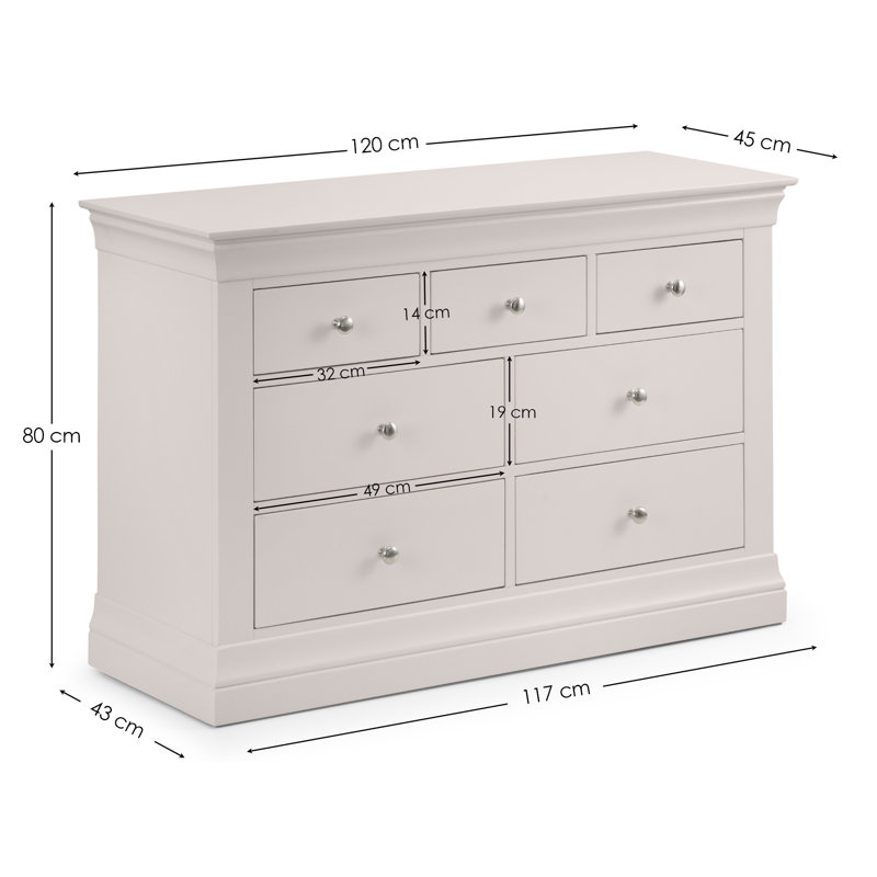 Dial 120cm W 7 - Drawer Chest of Drawers, Light Grey