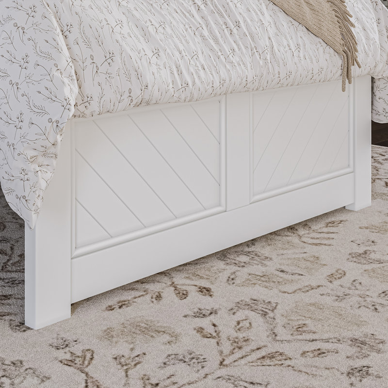  Jeinny Solid Wood Platform Bed with Matching Footboard, White, Twin