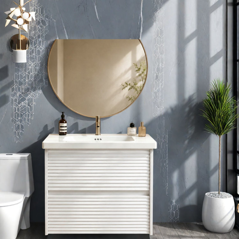 Meuble-lavabo mural moderne en bois avec rangement 24 po, Blanc