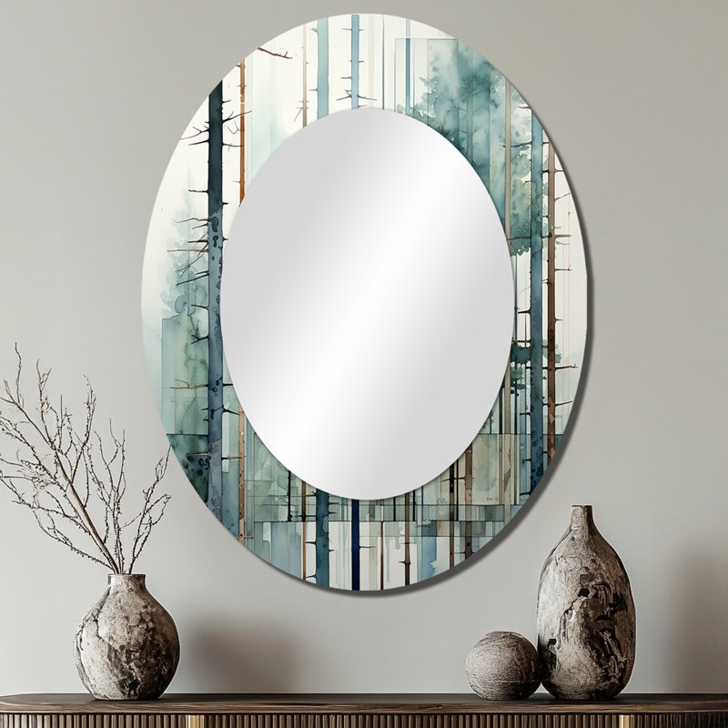 Redwood Tree Geometric Silence II - Miroir mural ovale traditionnel, 40 po x 30 po