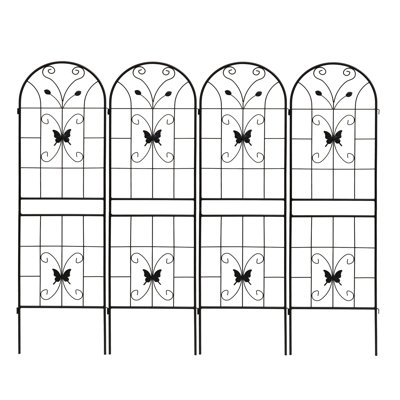Ensemble de 4 treillis en métal de 71 po x 19,7 po en noir, support pour plantes grimpantes comme les vignes roses et lierre, conception avec double protection telle que les pois, le concombre
