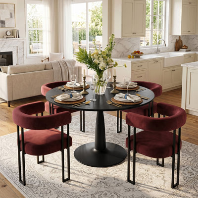 4 - Person Dining Table Sets With Round Table & 4 Upholstered Velvet Chairs