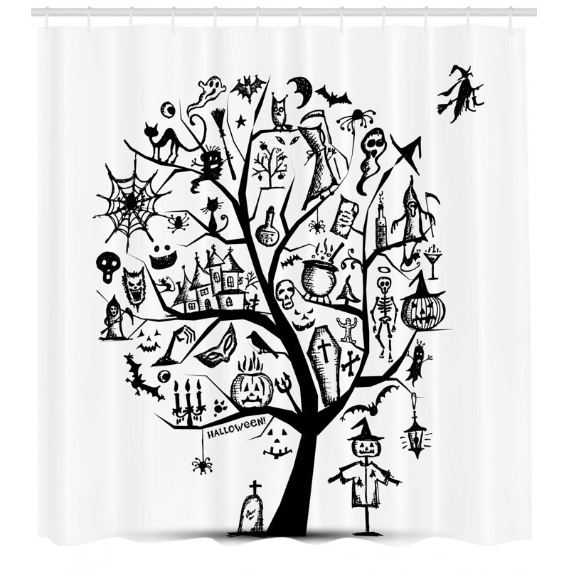 Rideau de douche avec passe-tringle halloween décoration + crochets, H 69 po x l 105 po