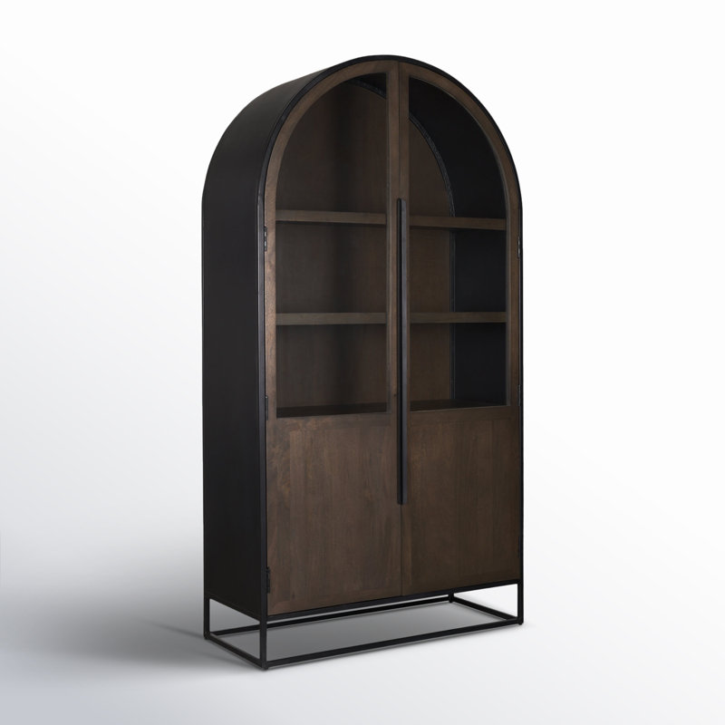 Dark Brown Mango Wood and Iron Arched Curio Cabinet
