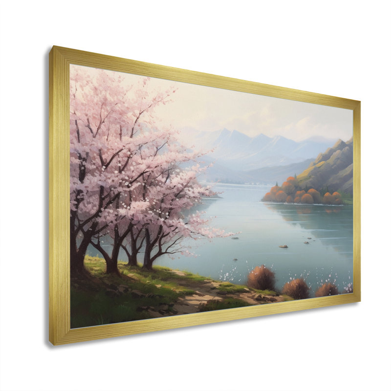 «Kerolos Cherry Blossom Trees» par The Water V sur toile, H 24 po x l 32 po x P 1 po, Encadrement doré