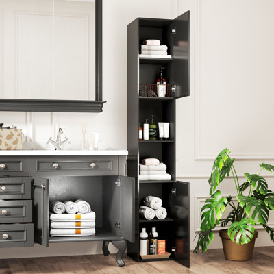 Armoire de salle de bain ultrabrillante avec porte et tablettes, noir