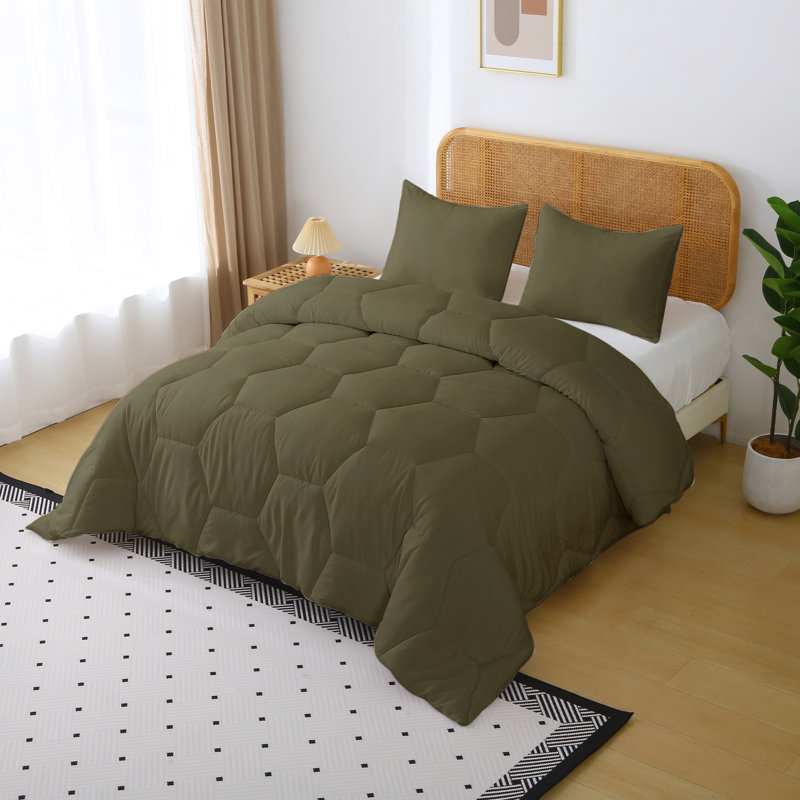 Better Style Home Microfiber Honeycomb Comforter Sets, Twin Comforter +  1 Standard Sham, Green