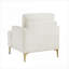 Fauteuil d'appoint de luxe, chenille rembourrée de finition beige avec pieds en métal doré brossé pour le salon