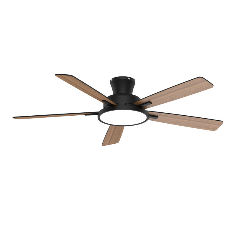 Ventilateurs de plafond encastrés de 52 pouces avec lumières DEL Wrought Studio ™, Noir avec pales brunes / noires