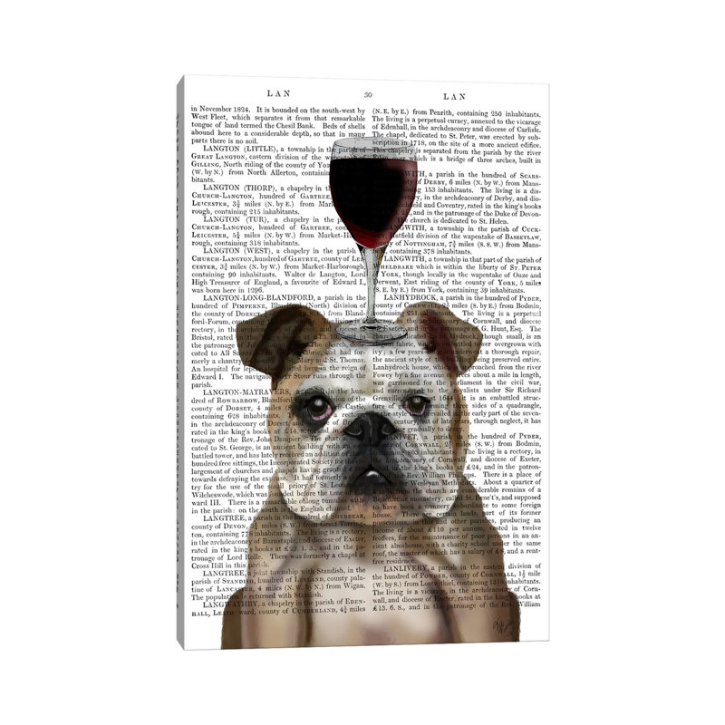 Dog Au Vin, English Bulldog, Print BG by Fab Funky - Wrapped Canvas Print