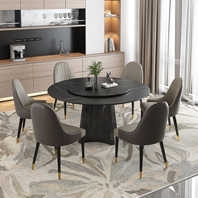 Ensemble de table de salle à manger 51 po, table de cuisine moderne avec chaises de salle à manger pour 6 personnes et pieds en acier piédestal