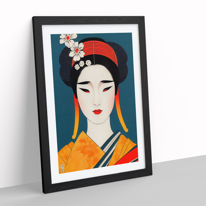 Face Of A Geisha No.3 - Single Picture Frame Print, Black, 64cm H x 46cm W x 2cm D
