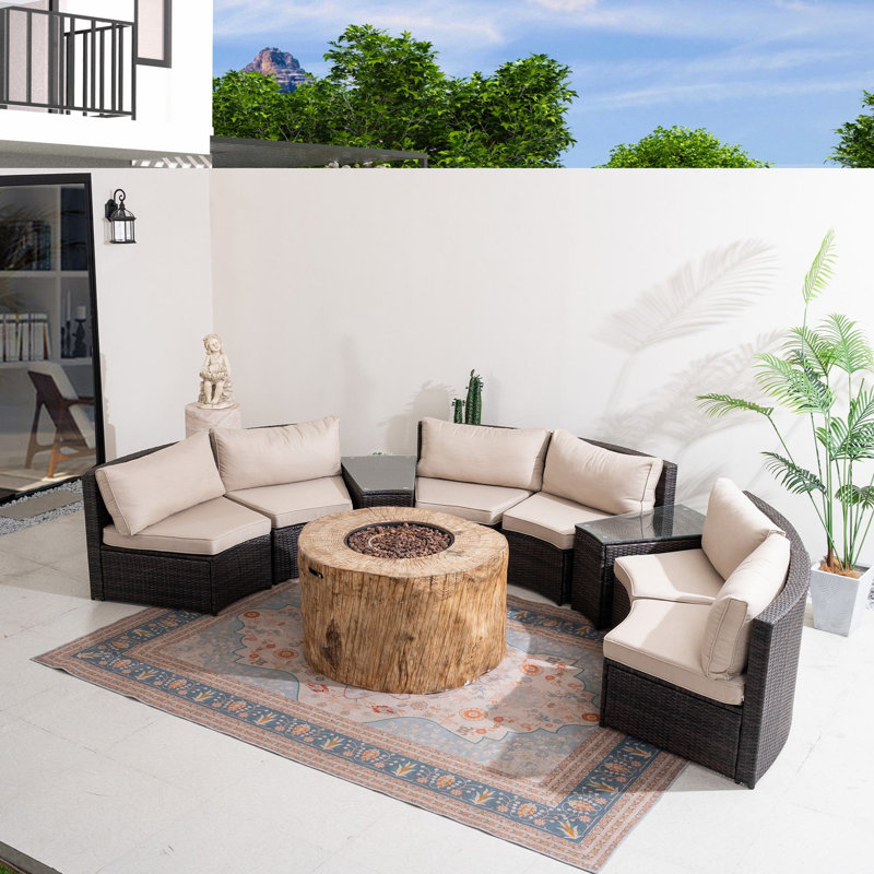 Ensemble de conversation modulaire en rotin 6 personnes avec coussins Thodore