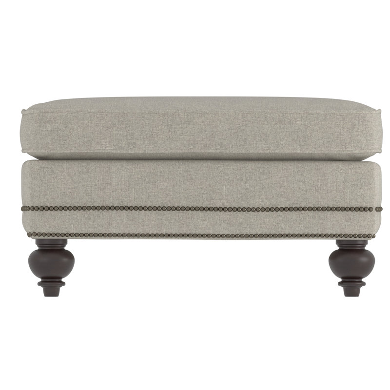 Beige Nailhead-Accented Transitional Ottoman with Bun Feet