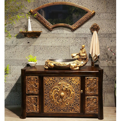 New Chinese Style Solid Wood Resin Carved Bathroom Vanity