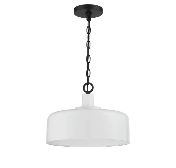 14" W 1-Light Steel Pendant, White