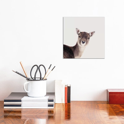 Deer Peekaboo Rose Square 1 Piece Wrapped Canvas Wall Art
