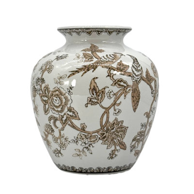Vase chinoiserie en céramique brune de 10 po