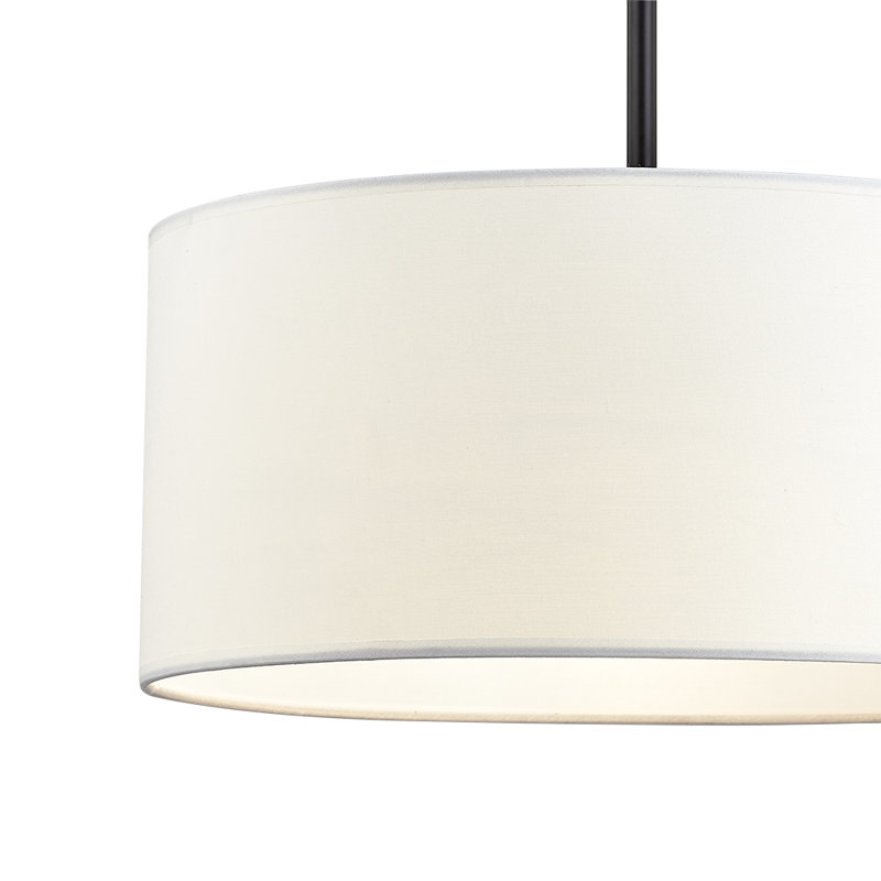 Matte Black Drum Pendant Light with White Fabric Shade