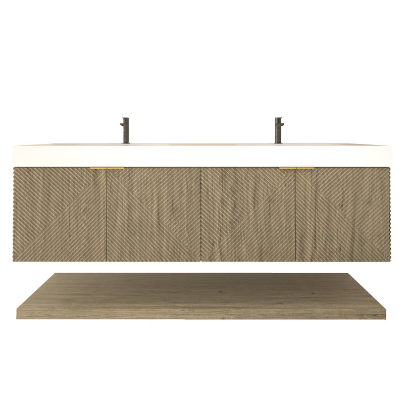 Moreno Stella Wall Mounted Vanity Set With Doors And Inside Drawer, White Oak